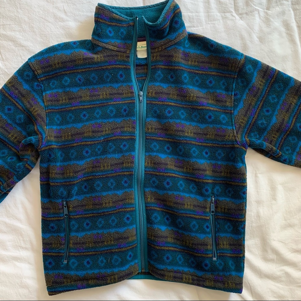 LL Bean 90s patterned zip up fleece small